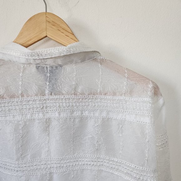 Womens Milano XL White Sheer Button Down Bohemian - Picture 8 of 8